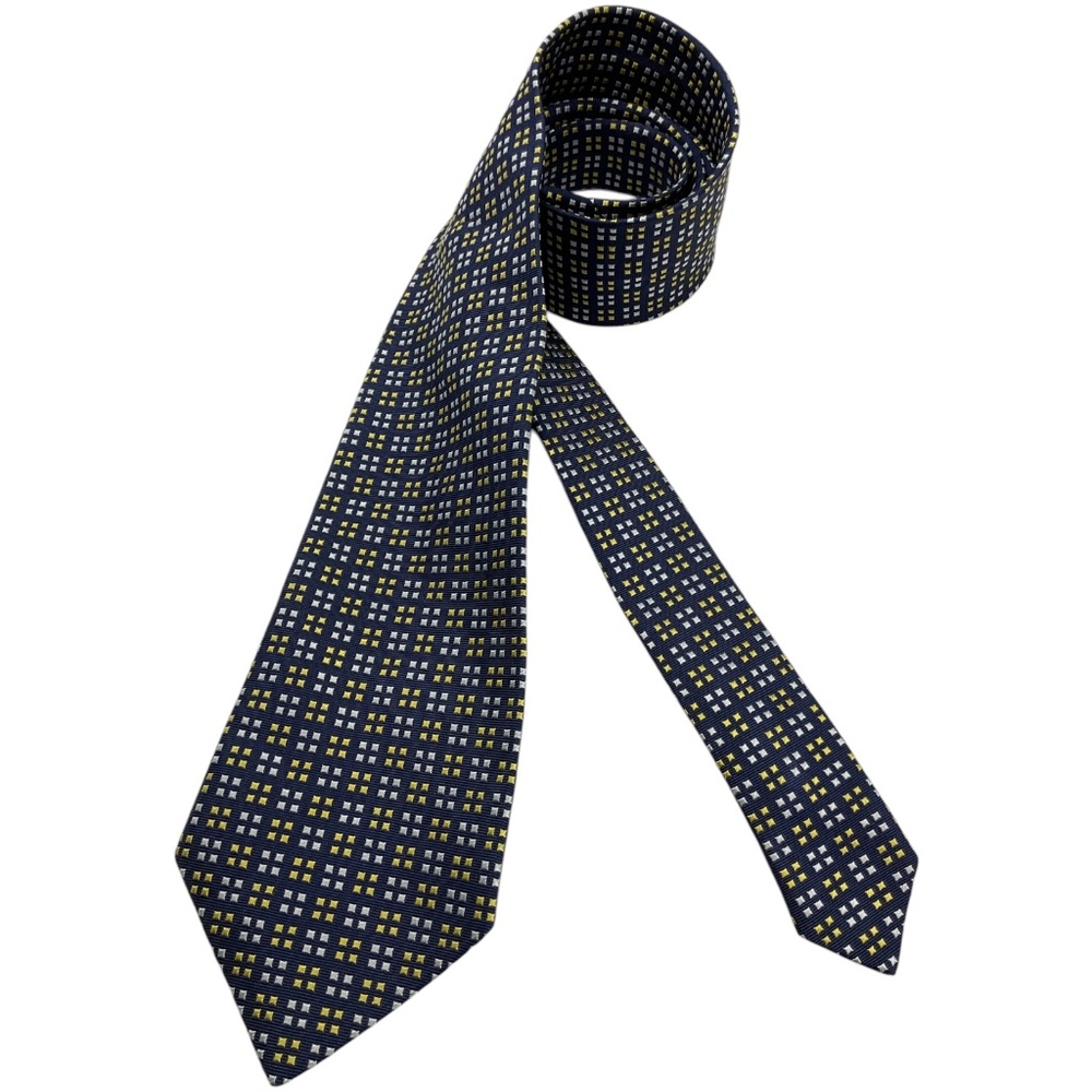 FAÇONNABLE Navy/Gold Geometric Silk LUXURY Tie HANDMADE FRANCE